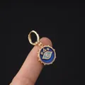 Golden Evil Eye earring with blue enamel, zircon center and grain bead edges - Blue Enamel Eye Ring (11#)