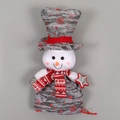 Sac cadeau bonhomme de neige de Noël avec bonnet rouge à flocons et écharpe - Bonhomme de Neige à Haut-de-forme / Gris