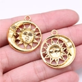 Goldener Sonne und Mond Gesicht Anhänger aus Zinklegierung für Schmuckstücke - Antikgold