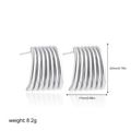 Detailed view of silver striped stud earrings with size and weight measurement indicators - Silver Trapezoid Striped Style (T361_1)