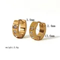 Chic 18K gold plated stainless steel hoop earrings with three inlaid clear zircons - Three Round Zirconias Gold Style (YYE023287-G)
