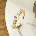 18K gold plated adjustable ring with iridescent floral inlays and rectangular zircons - Iridescent Flower Style
