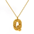 Lava textured 18K gold letter Q pendant necklace in stainless steel for women - Gold Letter-Q