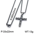 Vintage dark finish stainless steel cross pendant necklace with textured chain for men - Small / Gunmetal