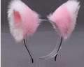 Pink and white plush cat ear headband made of soft faux fur for Lolita cosplay styles - Pink and White (Contrast)