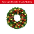 Couronne de Noël 40cm avec pommes de pin, baies rouges et guirlande LED blanc chaud - Style Lumière Chaude / 40CM
