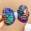 Große Haarspange mit regenbogenfarbenen Pailletten und rosa Glitzerknoten für Mädchen - Irisierend