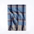 Plaid cashmere-like scarf in blue and gray color block pattern with tassel edges - 70*180cm / Light Blue