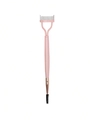 Pink double-ended makeup tool with a metal eyelash comb and a black spiral brow brush - Double Head Steel Tooth Comb and Eyebrow Brush Style / Beige