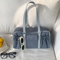 Graublaue Nylon Hobo Tasche mit verstellbaren Seitenzügen und mehreren Taschen - Graublau