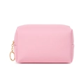 Waterproof pink PU leather cosmetic bag with gold zipper and textured finish - Hot Pink