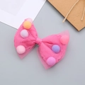 Pink mesh bow hair clip for girls with colorful mini pompoms and elegant mesh texture - Rose Red Hair Clip / Rose Red