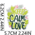 Detailed view of Keep Calm and Love embroidered patch with 6.2cm height dimension markings - KEEP CALM and LOVE