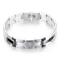 Men's stainless steel cross bracelet with silver and black links in a sleek design - Silver