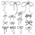 Silver bow pendants collection for DIY jewelry making with metallic finish on white background - 15pcs Mix - Silver