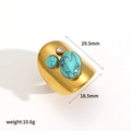 Detail view of vintage gold ring with turquoise stones, rhinestone and size markings - Gemstone Rhinestone Vintage Style (TR4452)