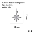 Rhodium plating copper star pendant with micro-inlaid zirconia for jewelry making - Silver Octagram (C-2)