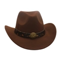 Kids vintage dark brown western cowboy hat with a star metal emblem felt jazz hat - One Size / Coffee