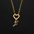 Stainless steel heart clasp necklace with initial D charm and pink crystal pendant - Letter P