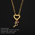 Stainless steel heart clasp necklace with initial D charm and pink crystal pendant - Letter P