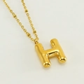 Gold-finished stainless steel necklace with a bubbly letter H pendant on a fine chain - Letter H / Gold