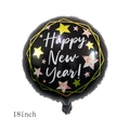 18 inch black round Happy New Year foil balloon with colorful star pattern and white text - 18 Inch Star New Year Round Black