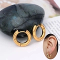 Detailed close-up of thick gold-plated stainless steel hoop earrings with high polish - 4*12 Hoop Earrings / Gold