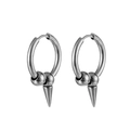 Minimalistische titanium stalen kegel oorbellen met zilveren punk ring ontwerp - Zilver (Per Stuk)