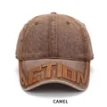 Casquette baseball rétro délavée camel avec lettrage ACTION en relief sur la visière - M (54-58cm) / Chameau