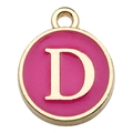 Pink enamel letter D pendant with gold metal frame for DIY jewelry and bracelets - Double-Sided Letter D / 1 Piece (12x14mm) / Rose Red
