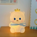 Cute white bear night light with blue ribbon and crown on a wooden bedside table - 5# Blue Ribbon Crown Bear