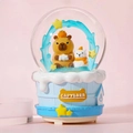 Capybara hot spring crystal ball music box with snowman and blue barrel base - Medium 80 Light + Music / Capybara (8515 Blue Base)