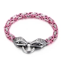 Bracciale a catena bizantina con testa di serpente in argento e finitura rosa - Magenta (KB151143-Z)