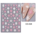 Pink and white Christmas snowflake nail stickers style CO-028 with heart patterns - CO-028