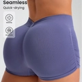 Pantaloncini yoga senza cuciture a vita alta blu polvere con effetto scrunch - S / Grigio Blu