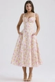 Detail of floral spaghetti strap maxi dress with bustier design and slim waist fit - Pink Print