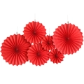 Set of 6 red decorative paper fans in various sizes for wedding and party decoration - Pure Red