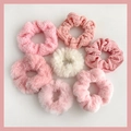 Set of 7 plush faux fur and knit scrunchies in various pink and white shades - 1168A Pink Series 7-Piece Plush Set