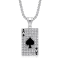 Collana con ciondolo Asso di Picche in acciaio inossidabile argento con strass lucidi - Pendaglio Asso di Picche Acciaio + Catena Veneziana
