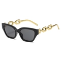 Occhiali da sole cat-eye neri con aste a catena in metallo dorato dallo stile moderno - Montatura Nera Lenti Grigie