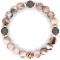 Verstellbares Diffusor-Armband mit rosa Jaspis und Lavasteinen auf weißem Hintergrund - Rosa Zebra Jaspis