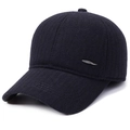 Marineblaue Herren Winter-Baseballkappe aus Wolle mit Ohrenklappen und Feder-Logo - Verstellbar / Marineblau