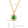 Collana in acciaio al titanio dorato con ciondolo in cristallo a goccia verde e misure - Collana Catena Sottile Pendente Goccia (P1523)