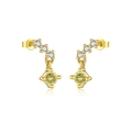 Elegant S925 sterling silver gold plated asymmetrical earrings with yellow zircon stones - Yellow Stone Pendant Style (MME744)