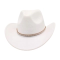 Dettaglio cappello cowboy bianco in lana con fascia decorativa di perle e strass - Taglia unica / Bianco
