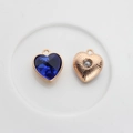 Blue crystal heart charm and gold textured heart pendant for DIY jewelry making - Sapphire Blue