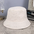 Chic beige bucket hat with sparkling rhinestones for women on a textured surface - M (56-58cm) / Beige with White Rhinestones