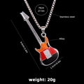 Red and black electric guitar pendant necklace with stainless steel chain dimensions - Guitar No.43 + 70cm Steel Chain