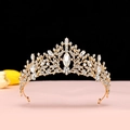Golden baroque crown for brides featuring marquise rhinestones and alloy leaf patterns - KC Gold White Crystal Crown