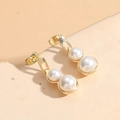 Elegant 14K gold plated earrings with double white pearls in a vertical linear design - Gold Double Pearls